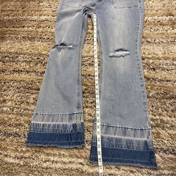 NWT Arizona Jean Co Large Bib Overalls Distressed Flared Frayed Hem - Picture 11 of 11